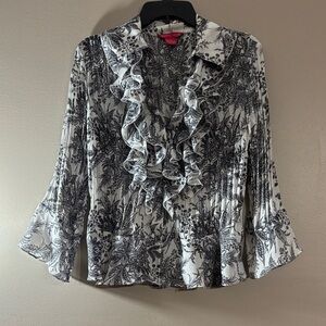 Sunny Leigh Black and White Floral Ruffle Blouse